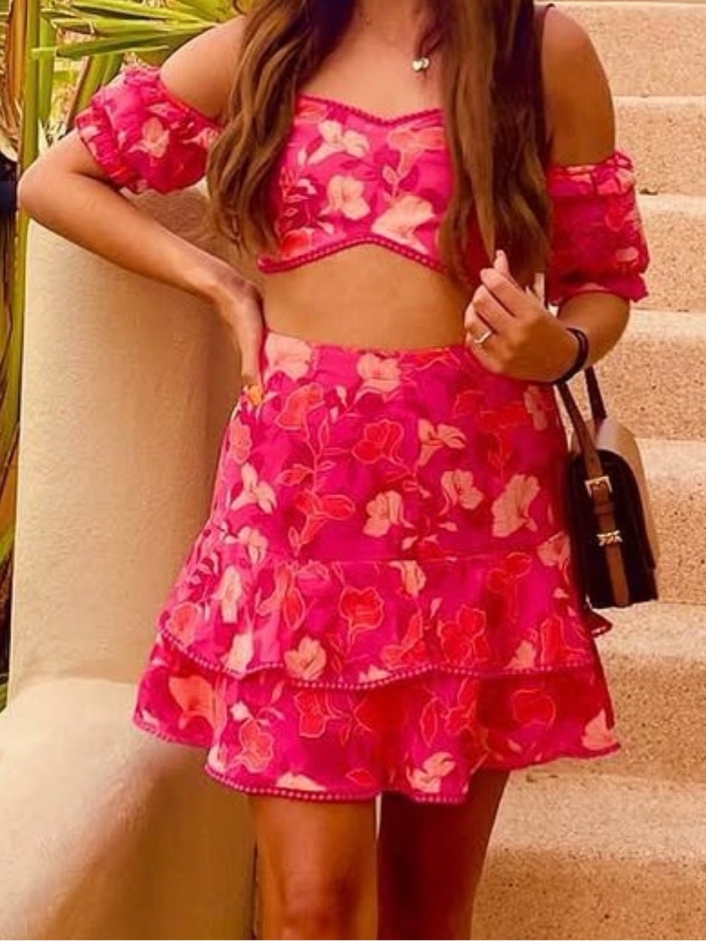 Showpo Pink Floral Ruffle Midi Skirt
